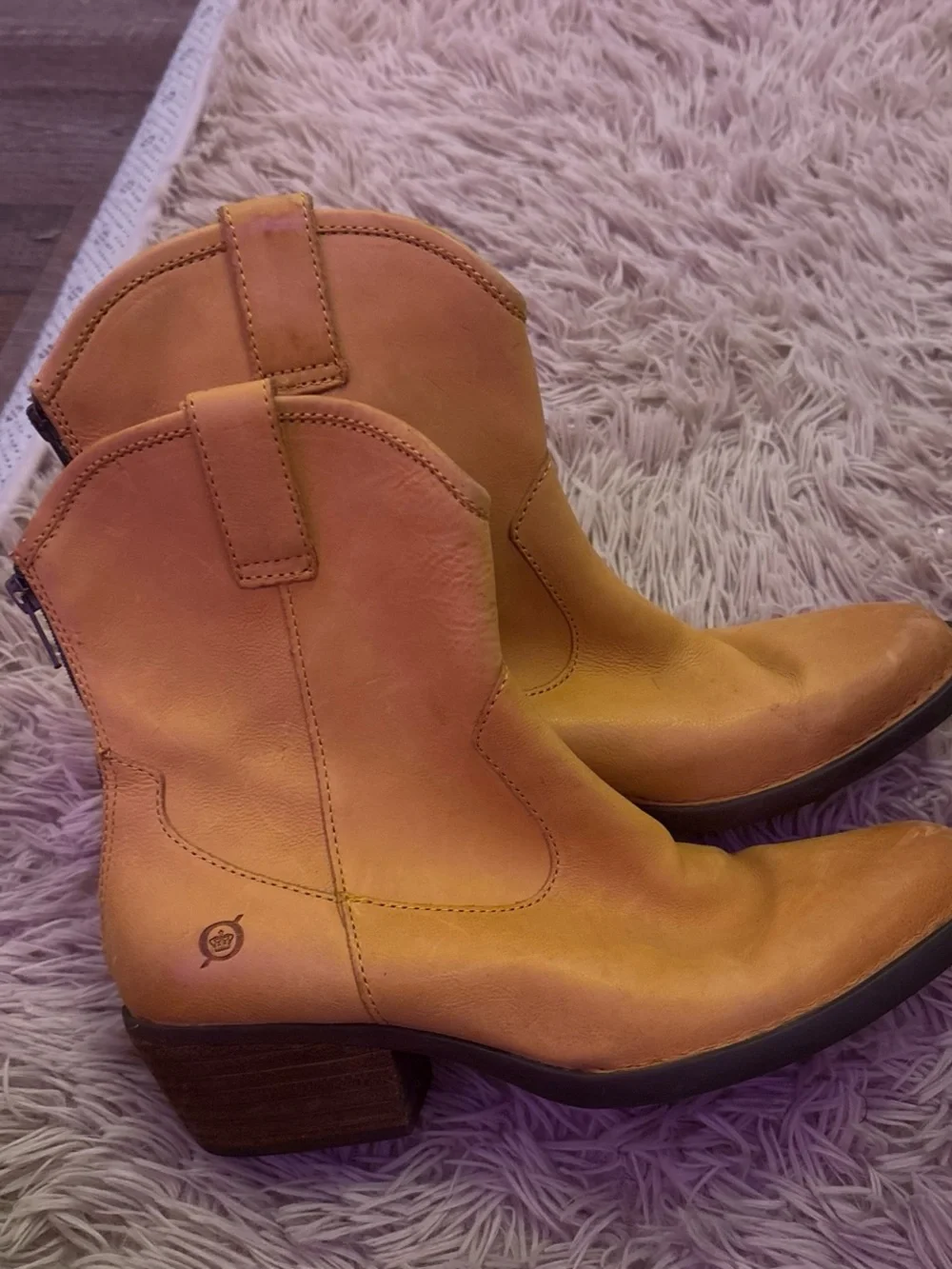 Born Mustard Leather Western Ankle Boots